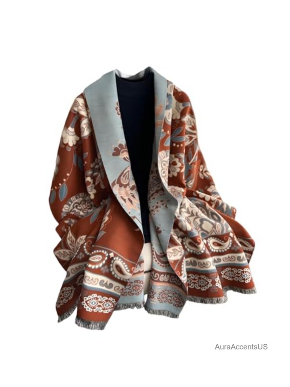 Cashmere Feel Reversible Pashmina Shawl Oversized 73x26 Winter Scarf Wrap
